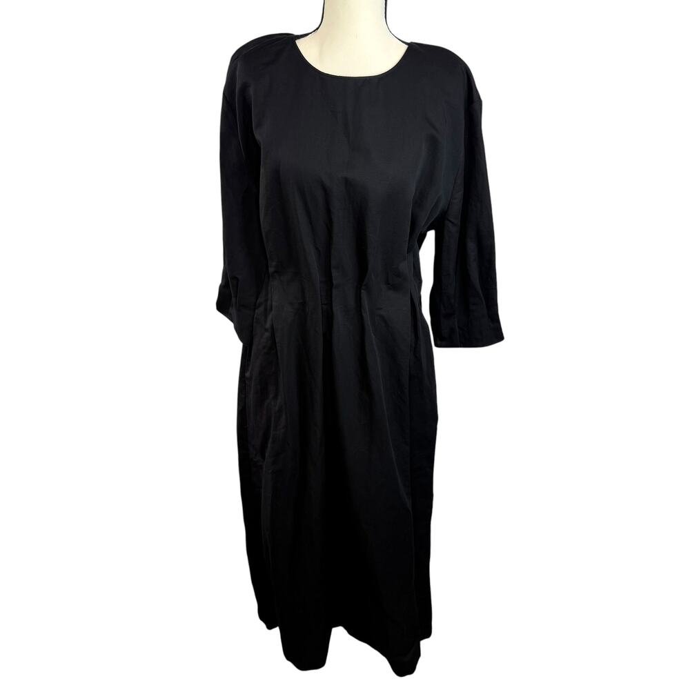 Zara Black Pleated Waist Midi Dress NWT Women's M Minimalist Work Office Classic